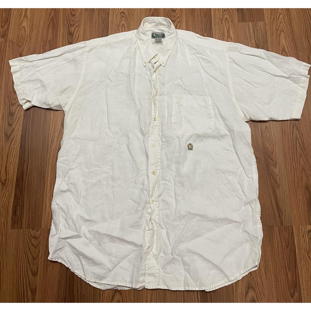 Siegfried Shirt Mens XL Tall Linen Button Down Short Sleeve White Hong Kong